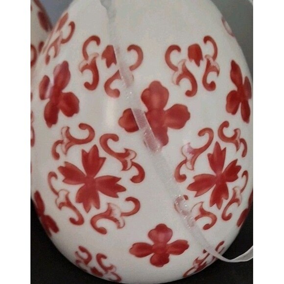 Valerie Parr Hill Red & White 2 Timed Illumination 3.5" Damask Porcelain Eggs - Picture 8 of 8